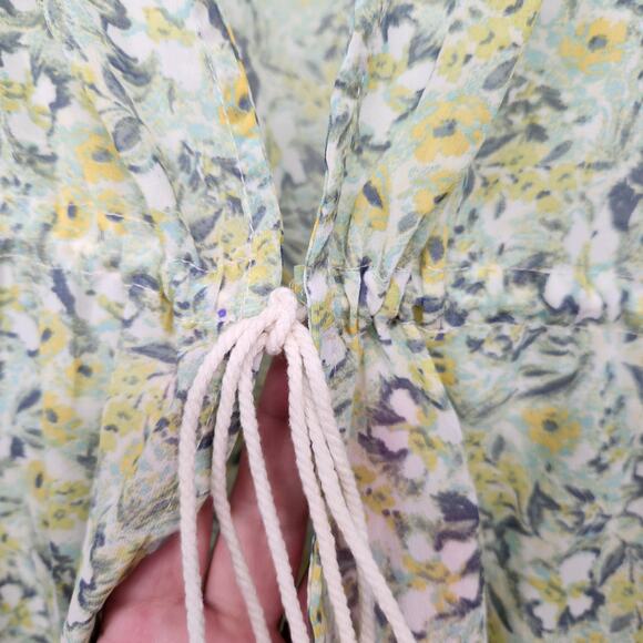 NWT LC Lauren Conrad Yellow Floral Gardenia Tapered Tie Front Kimono Women OS - Picture 7 of 8